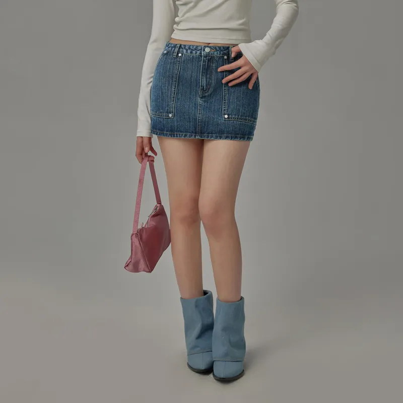 CHUU Casual Short Skirts Women's Denim Blue-2
