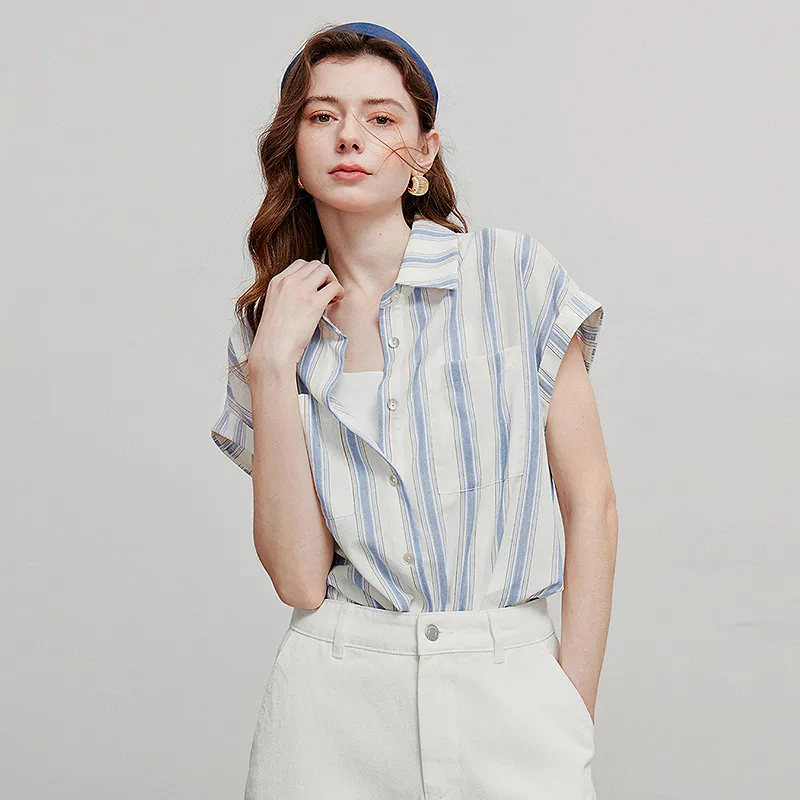 Initial language Shirts Women's White Base Blue Stripes-1