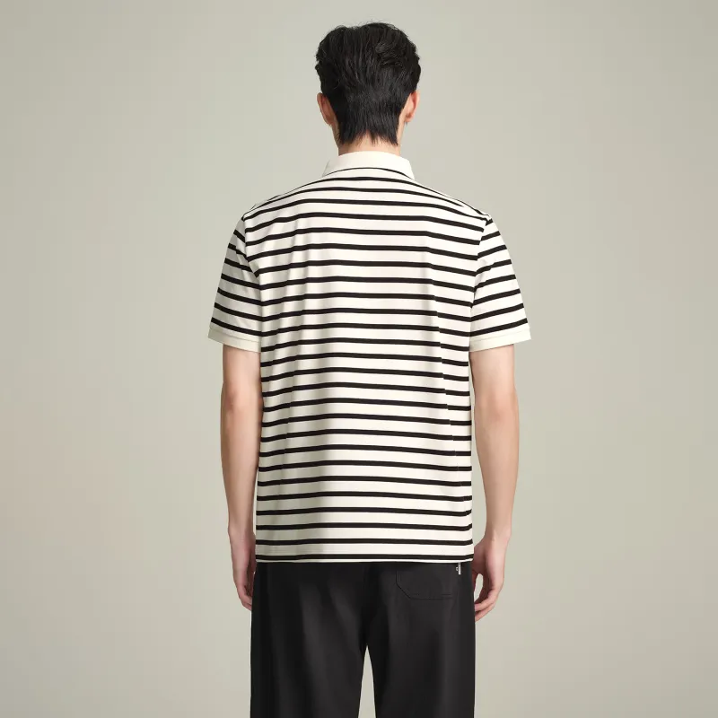 HLA Classic Lapel Fashion Embroidery Short Sleeved Polo Shirt Men's White Stripes-2