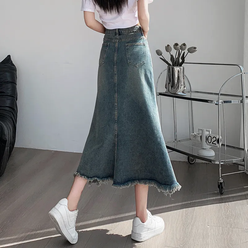 XIANSINIAO Denim Long Skirt Women's-1