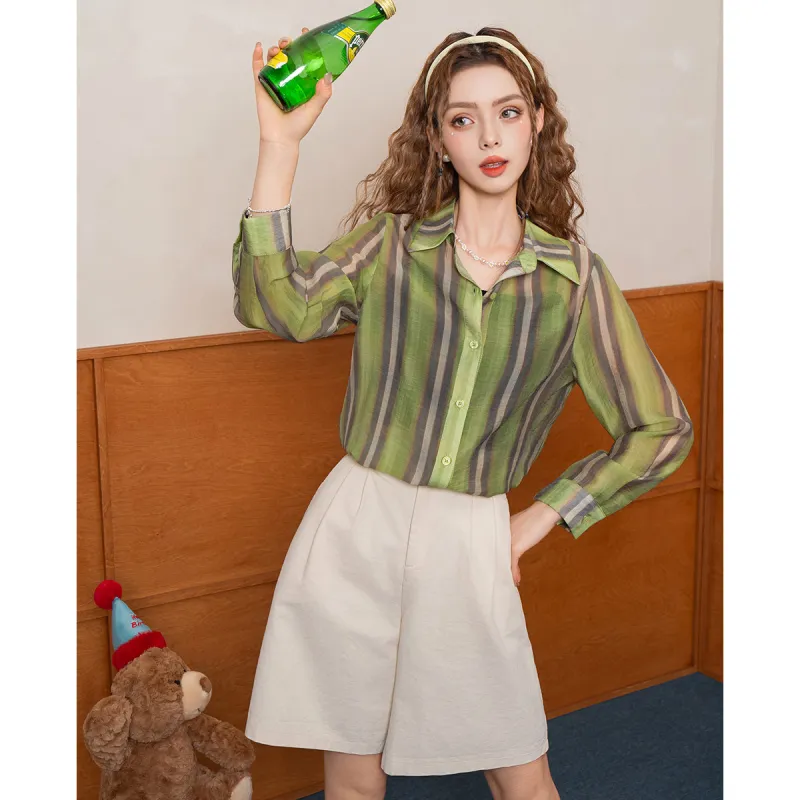 FAWENXIANGZI Shirts Women's Green-0