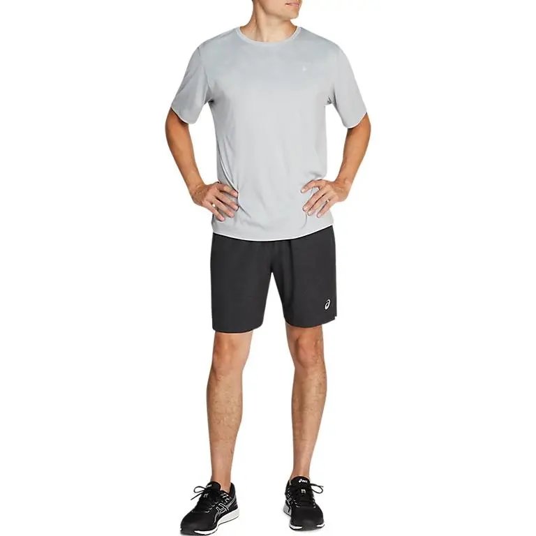 Asics 7IN 2 IN 1SPIRAL Casual Shorts Men's Performance Black Heather Print Stone Gray Leather-4