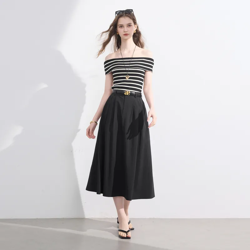 3COLOUR Casual Long Skirt Women's Classic Black-6