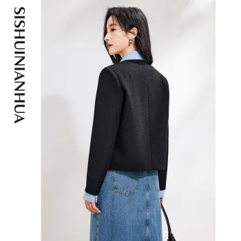 Like The Age Of Water Spring Velvet feel Coat Straight Women's Black