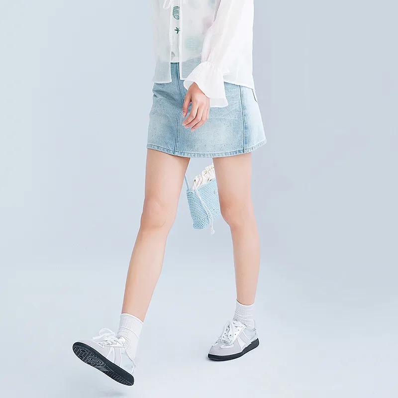 LEDIN Denim Short Skirts Women's Light Denim Blue-5