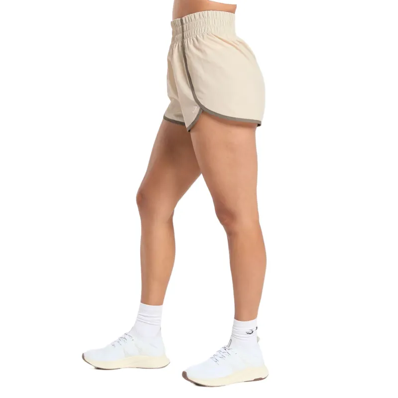 GYMSHARK Retro Waistband Sports Shorts Women's Cream Beige Camouflage Brown-1