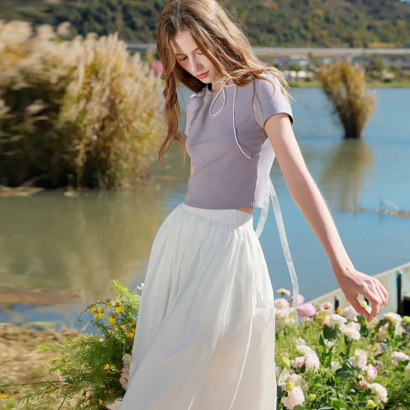 3COLOUR Casual Long Skirt Women's Pearl White-4