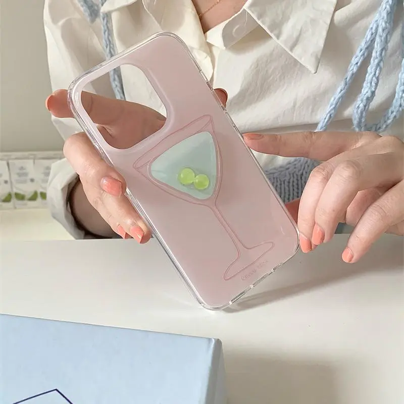 Sopi Acrylic Material Green Grape Cherry Cocktail Phone Cases Compatible With IPhone 16/15 Pro Max/Apple 13/14 Pro/Max-4