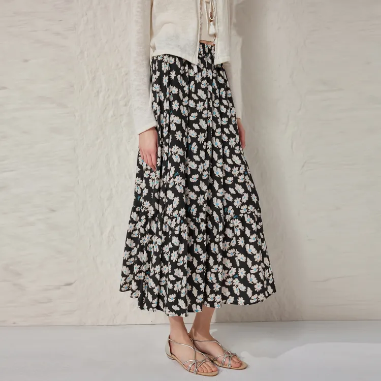 ELLE Casual Long Skirt Women's Black-6