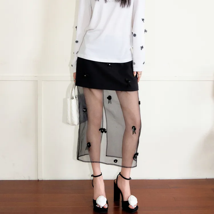 Three Quarters Casual Long Skirt Women's Black-2