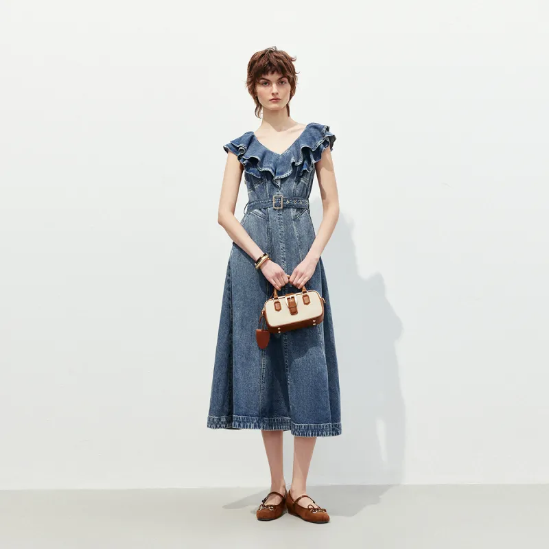 ONLY Short Sleeved Dresses Women's Washed Denim Blue-2