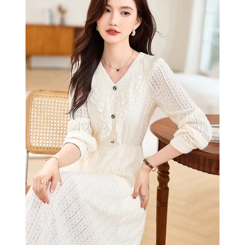 Like The Age Of Water Long Sleeved Dress Women's Beige-1