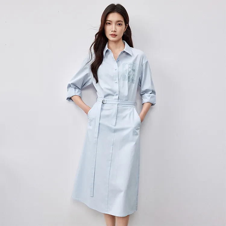 SENTUBILA Long-Sleeved Dresses Women's Light Aqua Blue-4