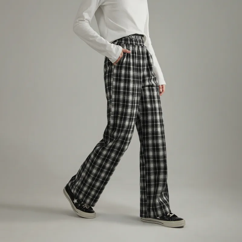 NO ONE ELSE Casual Pants Women's Black White Plaid-3