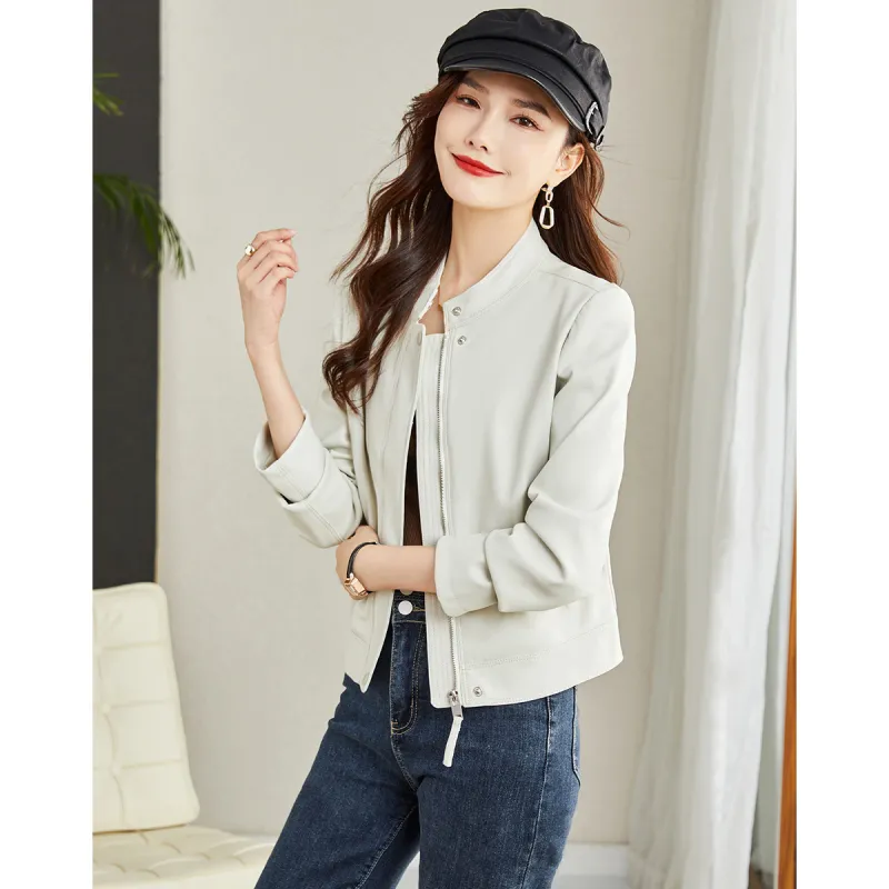 TERRE BLEUE Spring Leather Jacket Loose Fit Women's-5
