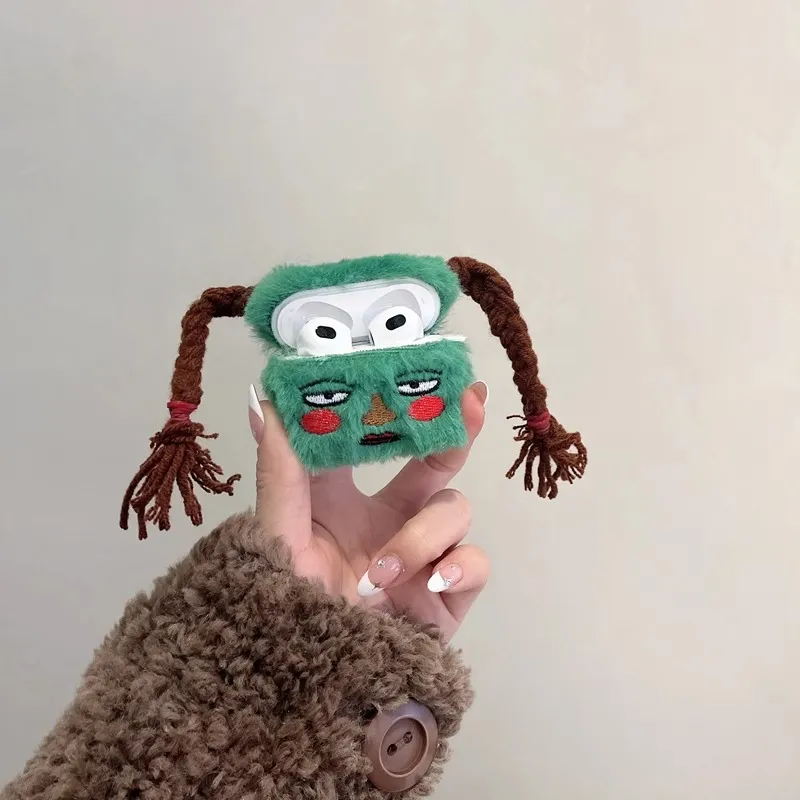 Sopi Compatibility With Apple AirPods 4/2/3/4th Generation/AirPods Pro/Pro 2 Plush Quirky Braid Emoji Headphone Cases-2