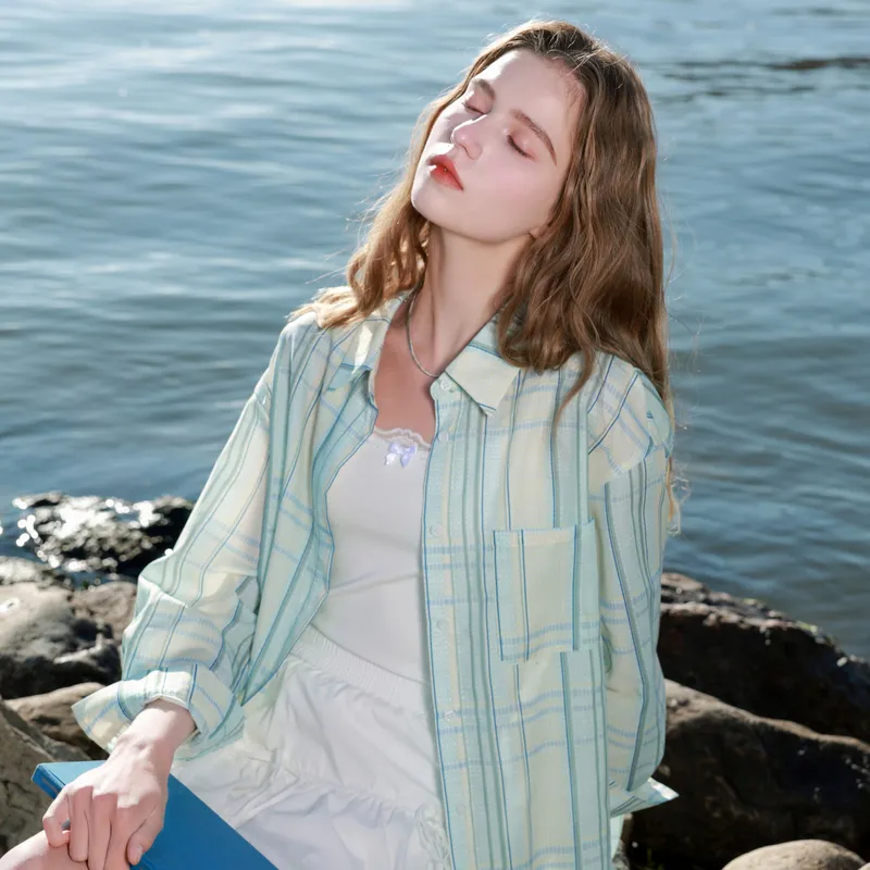 3COLOUR Shirt Women's Glacier Blue Plaid-3