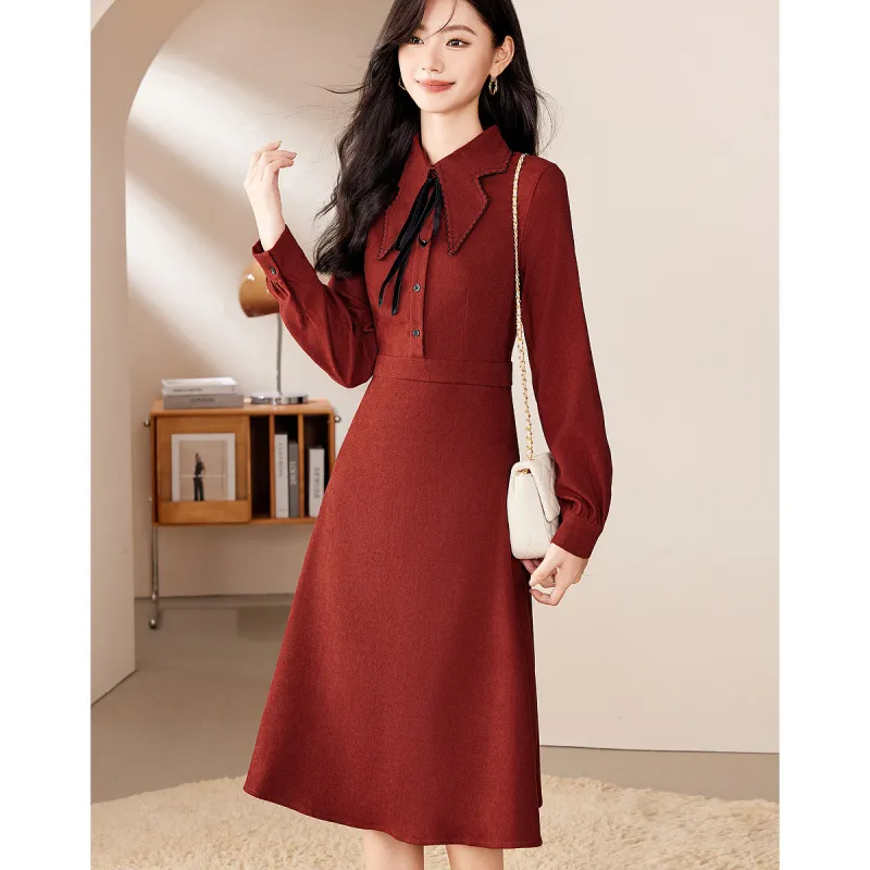 Like The Age Of Water Fall, Winter Short Sleeved Dress Women's Red-1