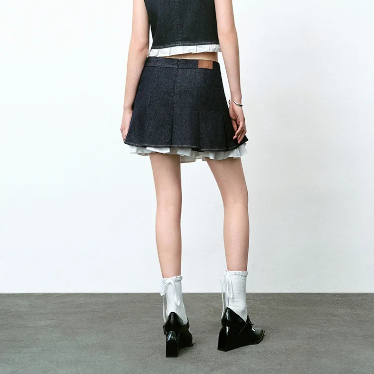 URBAN REVIVO Denim Short Skirts Women's Indigo-3