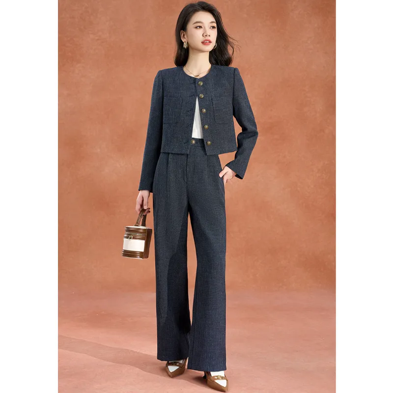 Mylan Spring, Fall Casual Suit Straight Women's Blue-3