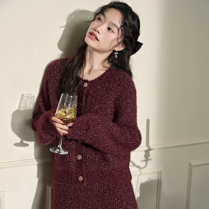 KUOSE Two Piece Skirt Sets Women's Maroon-5