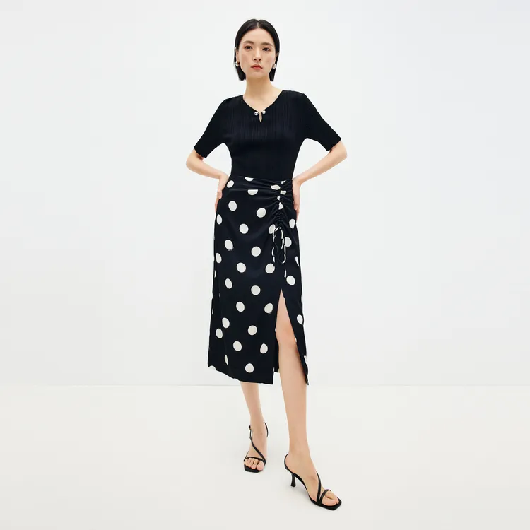 SHUIYUNJIAN Casual Short Skirts Women's Raw White Dot-4