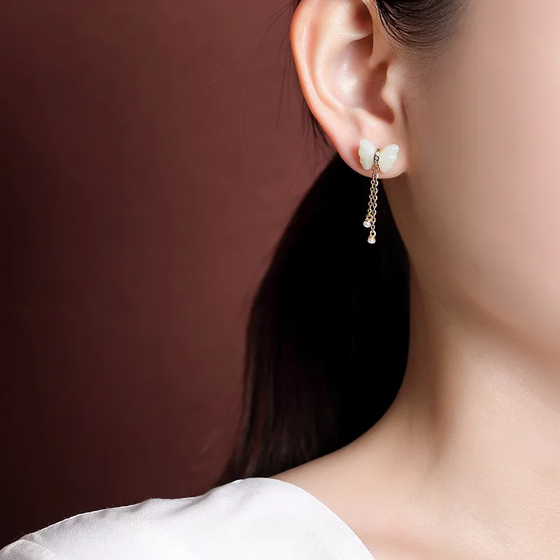 Royal Heaven's Choice Earrings Pale Greenish White Jade Women's-5