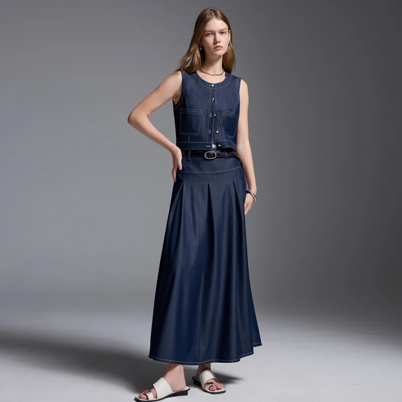 3COLOUR Casual Suits Women's Clothing Sets Navy Blue Vest+Skirt-6