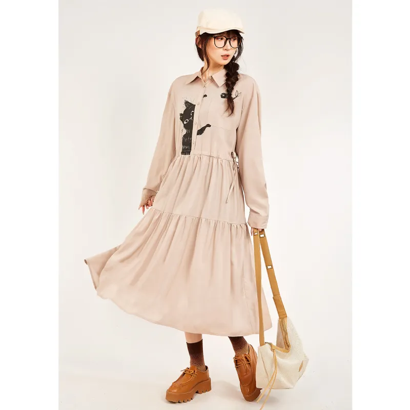 MUGUOGUOMU Long Sleeved Dress Women's Khaki-3
