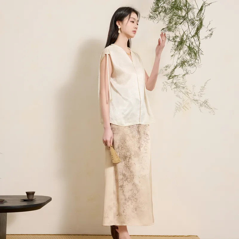 3COLOUR Casual Long Skirt Women's Khaki-5