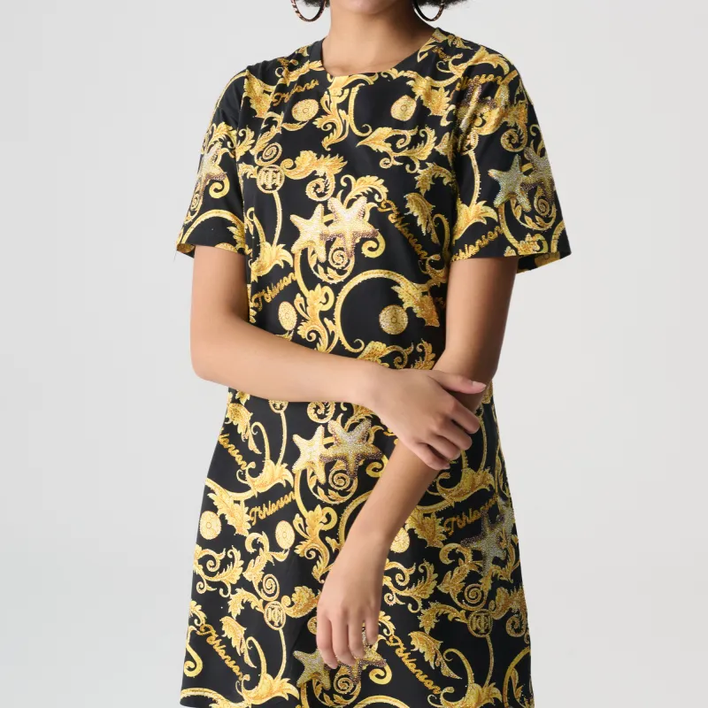 TCH Short Sleeved Dresses Women's Black Base Gold Logo-5