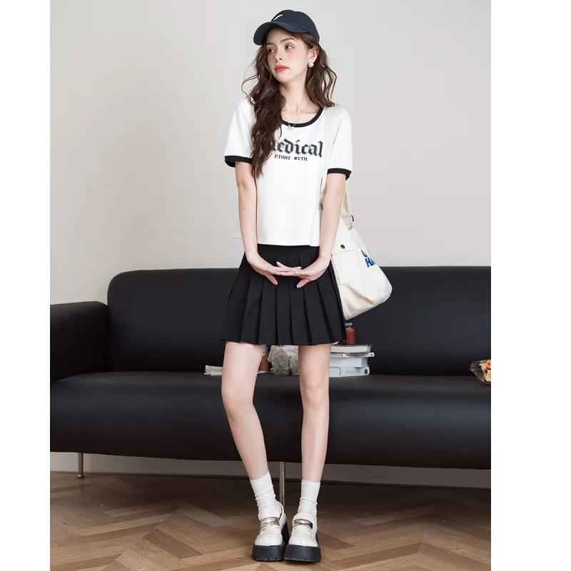 FAWENXIANGZI Summer Puff Sleeve T Shirt Women's White Straight-3