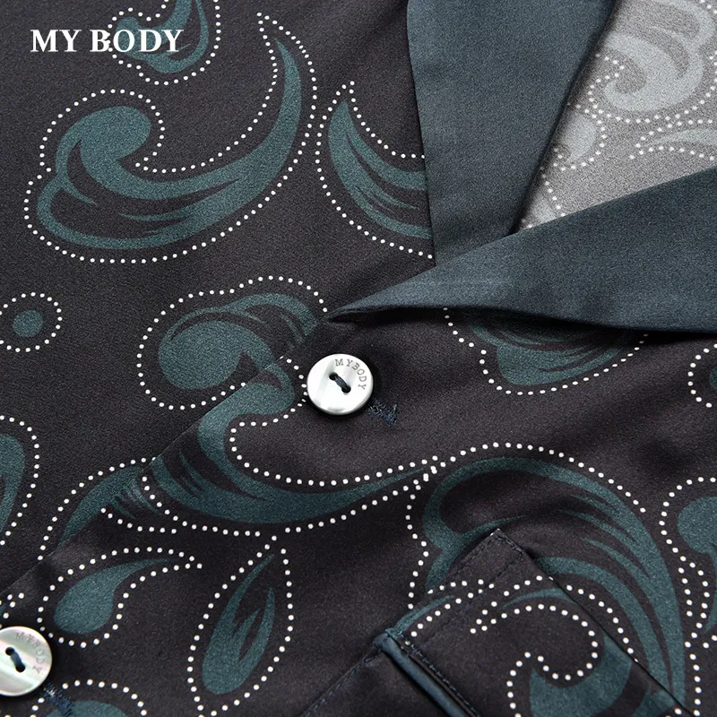 MY BODY Premium Silk Feel Pajama Set Men's Elegant Black-2