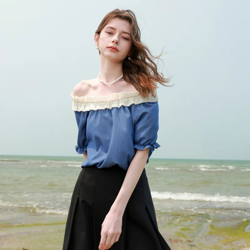 3COLOUR Chiffon Shirts Women's Marine Blue-4