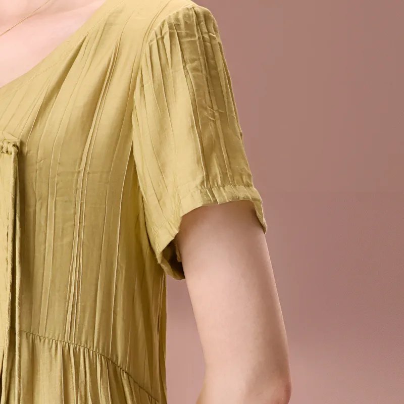 FENHONGMALI Short Sleeved Dress Women's Yellow-6