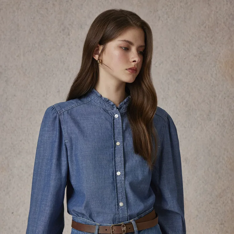 E.land Shirt Women's Medium Denim-3