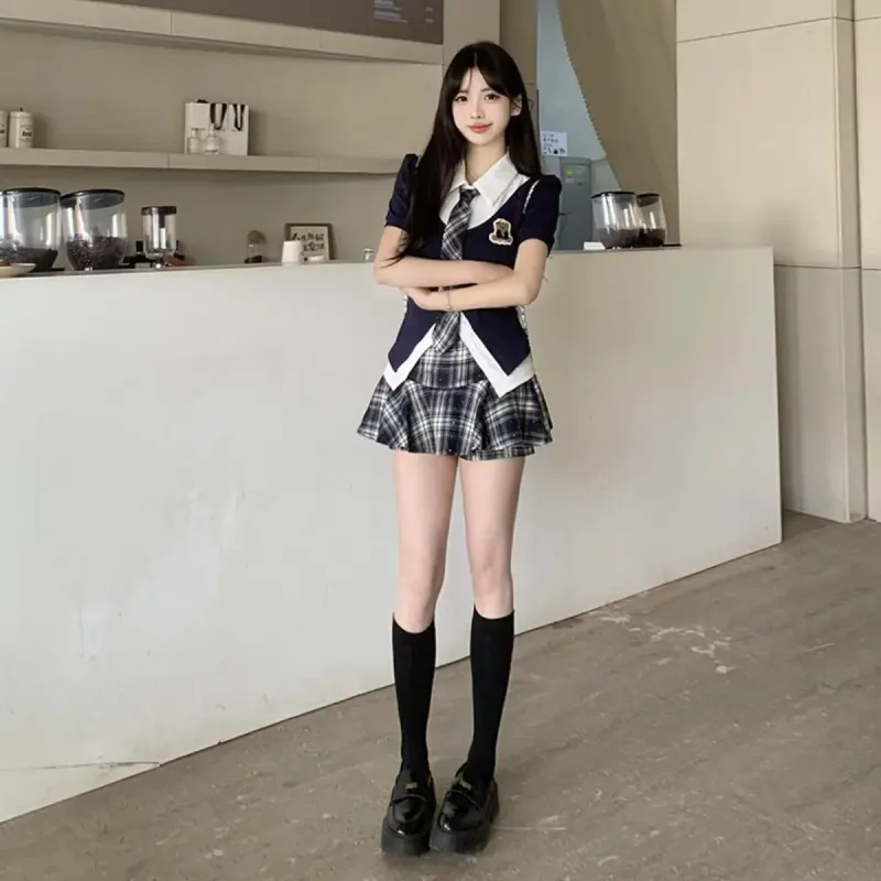QYPRF Skirt Set Women's Navy Blue-7