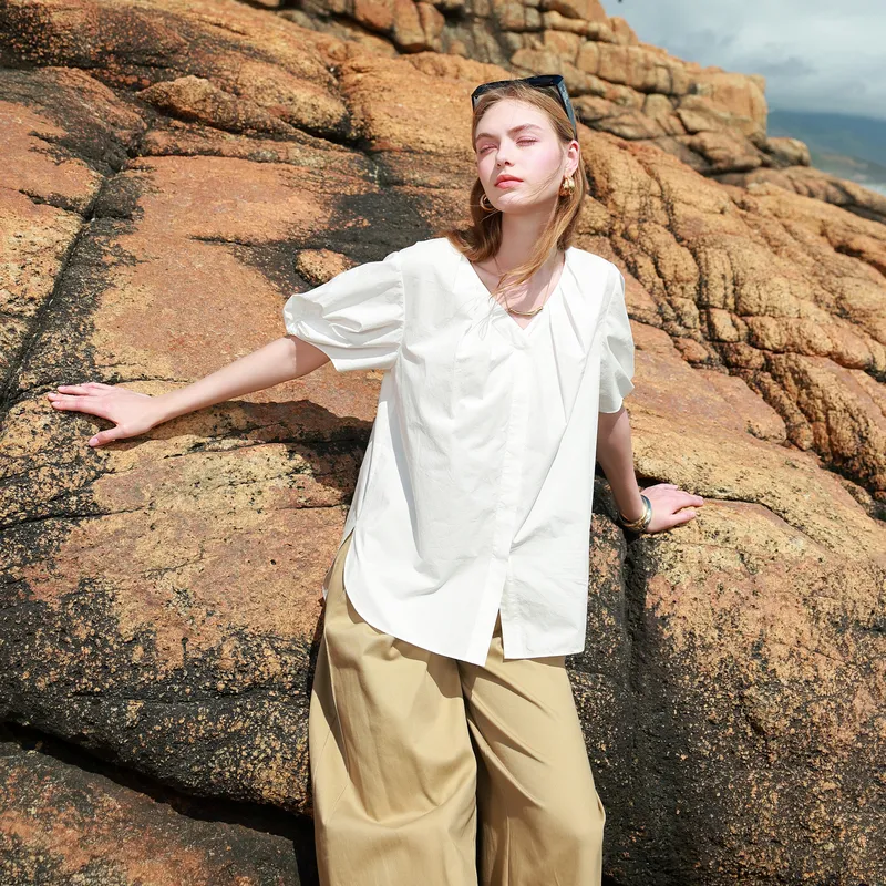 3COLOUR 100% Cotton Shirt Women's Ecru-5