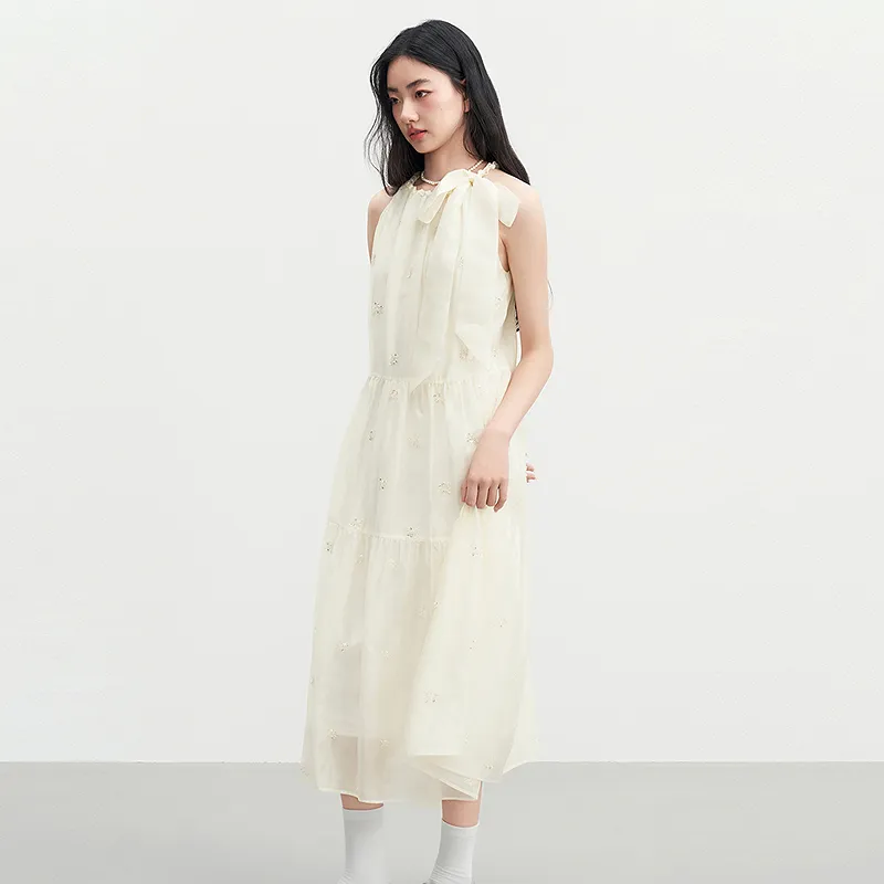 LEDIN Sleeveless Dress Women's Cream Beige-5