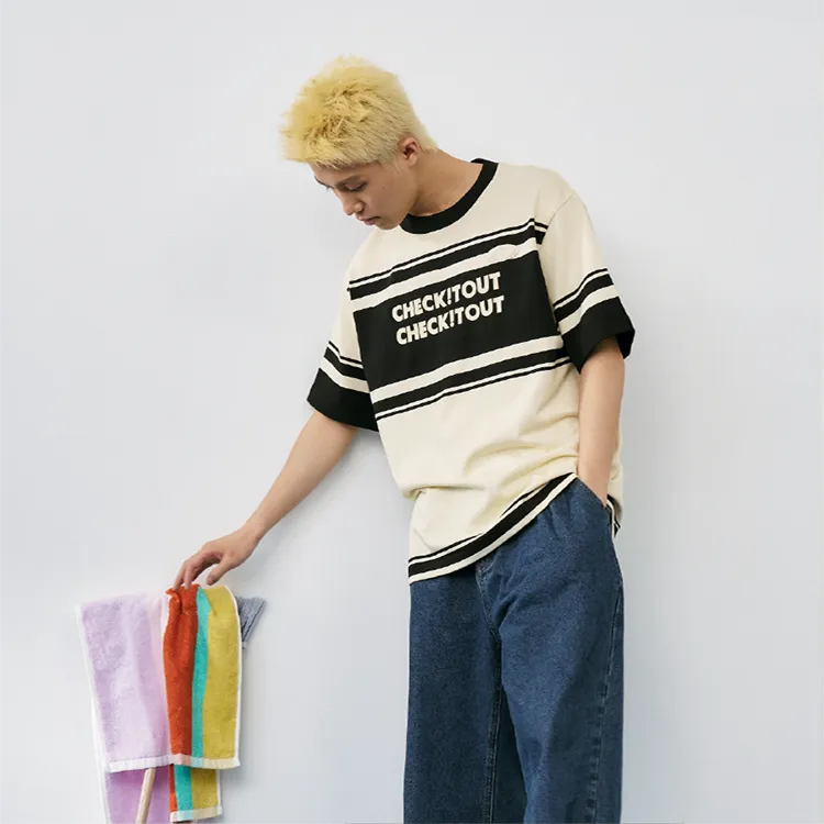 Checkitout T Shirt Unisex Black Beige White-3
