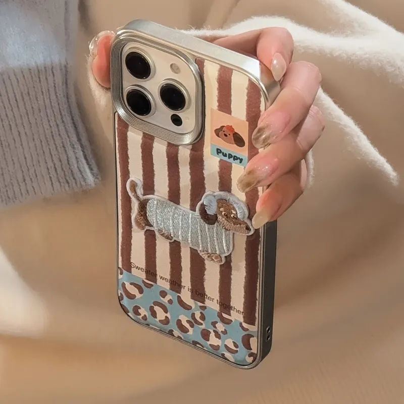 QIZHENG TPU Material Fun Cute 3D Effect Small Puppy Phone Case Compatible With Apple 16 Pro Max/15/14/13/12/11-5