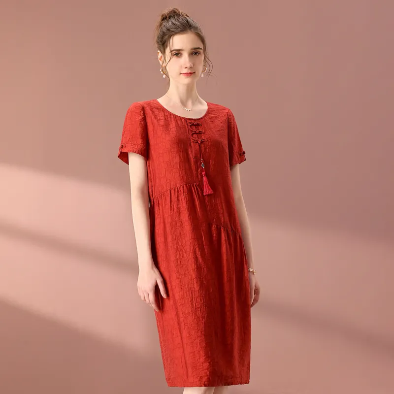 FENHONGMALI Short Sleeved Dresses Women's Red-3