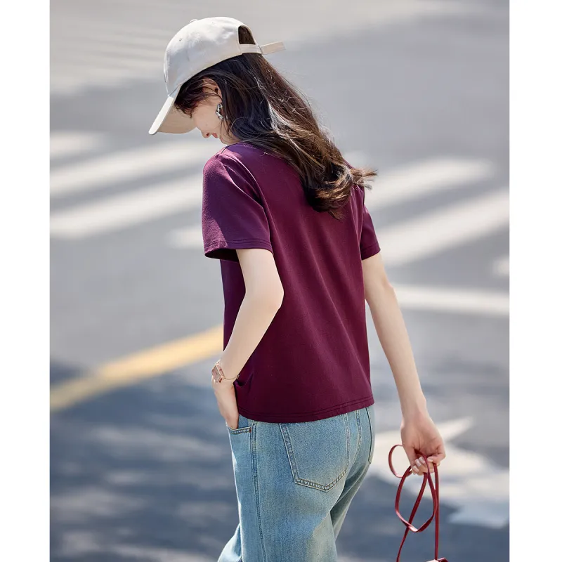 Still quiet T Shirts Women's Dark Reddish Purple-5
