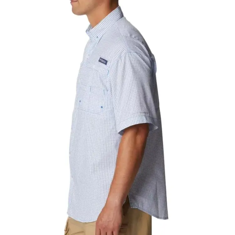 Columbia PFG Super Tamiami Shirt Men's Bright Blue Plaid-2