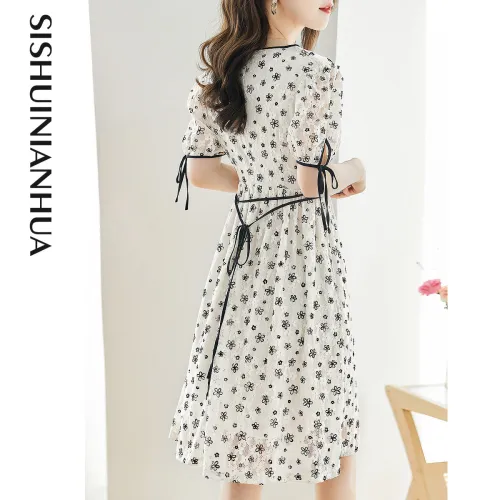 Like The Age Of Water Summer Short Sleeved Dress Regular Women's Black White