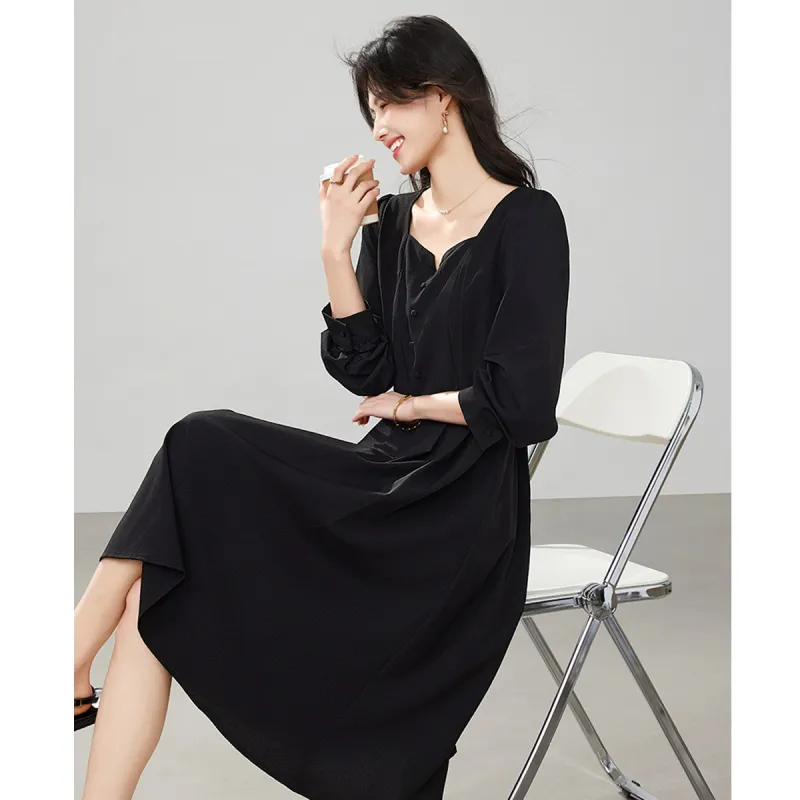 Still Quiet Long Sleeved Dress Women's Black-1
