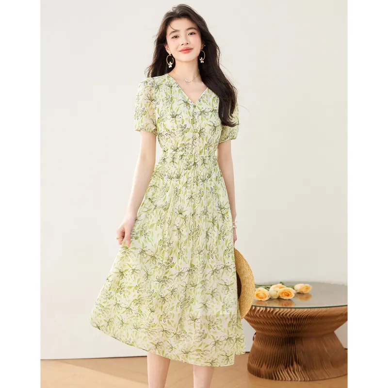 Like The Age Of Water Short Sleeved Dress Women's Green-1