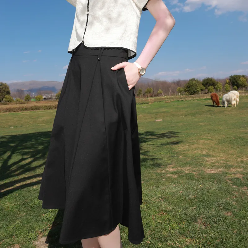 3COLOUR Casual Long Skirt Women's Classic Black-6