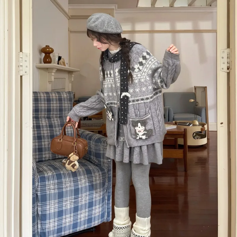 SNBL Two Piece Skirt Sets Women's Gray-3