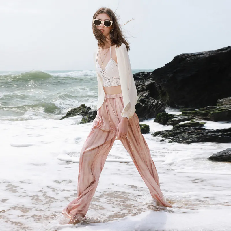 3COLOUR Casual Pants Women's Orange Pink Floral-2